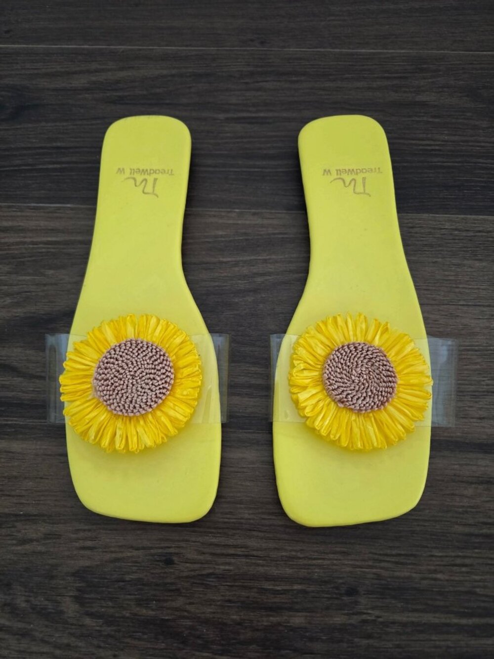💙 Treadwell W Yellow Sunflower Clear Strap Slide Sandals Size 43/11.5 Boho